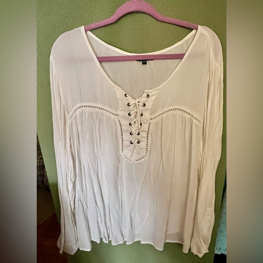 2 for $10/ White Long Sleeve Peasant Blouse with 12 Grommet Lace-Up Front